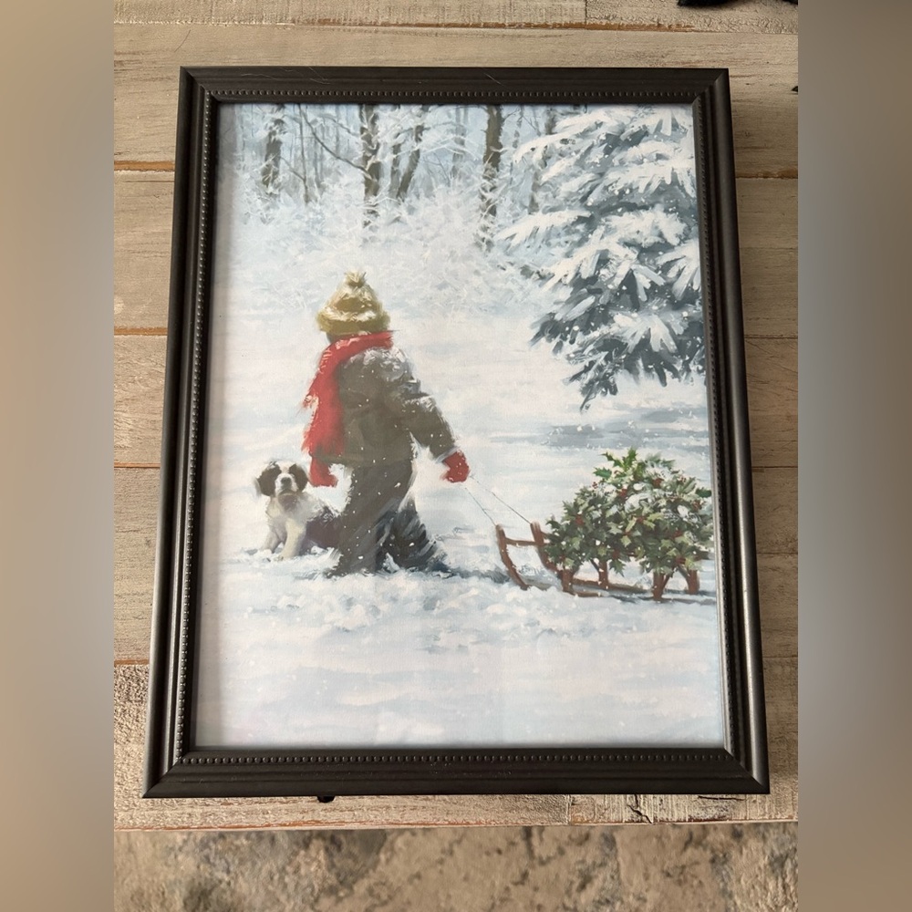 Framed winter scene with dog and child #winter #doglover #holiday framed 8x10